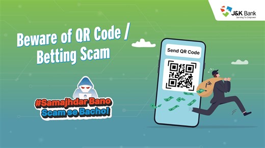 Watch this video to understand why sharing your QR code is like sharing your bank account details. Scammers can misuse it if it falls into the wrong hands, so always be careful about who you share it with. Keep your QR code private and protect your money. #SamajdarBanoScamSeBacho Secure Clicks: A Campaign for Cyber Hygiene & Digital Awareness- A CSR initiative by J&K Bank #JKBank #YourBankSince1938 #QRCodesScamsAwareness #AwarenessRegardingRegisteringQRCodesOnGamblingBettingSiteScam #CyberFraud 