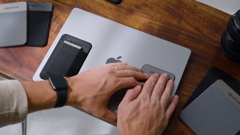 Slipdrive - Portable Hard Drive Sleeve for Laptop - SSD Solid State Drive - Reusable Adhesive - 5” x 3.2” Stick on External Hard Drive Carrying Case - Travel Pocket Pouch (Small, Gray)