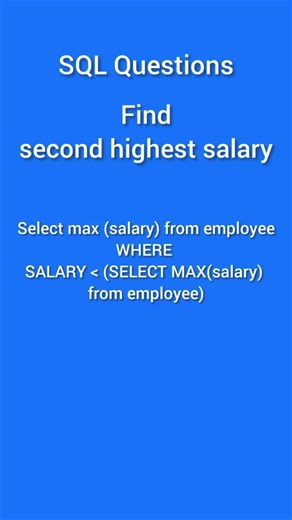 SQL Query to find second highest salary. interview questions and answers #sql #sqlserver #sqltips