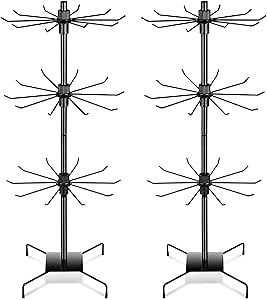 3 Tier Spinner Display Rack Retail Display Stand Metal Rotating Display Rack for Jewelry Keyring Socking HatsToys，Movable Shop Spinner，Adjustable height， Black,Pack of 2
