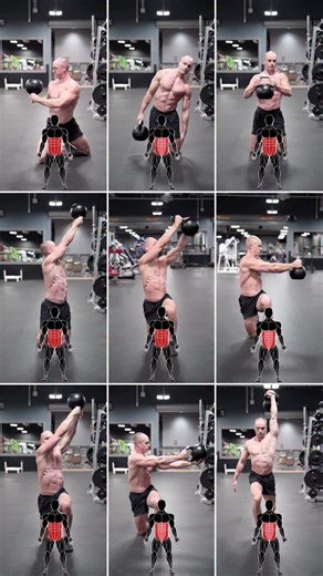 Alex Lueth | #1 Natural Online Coach on Instagram: "Kettlebell core exercise library! Here are some core exercises you can add to your routine. 1️⃣ KB shin box rotation 2️⃣ Kneeling KB side bend 3️⃣ Kneeling KB rotation 4️⃣ Kneeling KB rotational lift 5️⃣ Half kneeling kettlebell chop and lift 6️⃣ Half kneeling kettlebell transverse rotation 7️⃣ Half kneeling KB lift 8️⃣ Half kneeling KB lateral jab 9️⃣ Unilateral KB overhead kneeling to lunge Save this post for future reference! For my online c