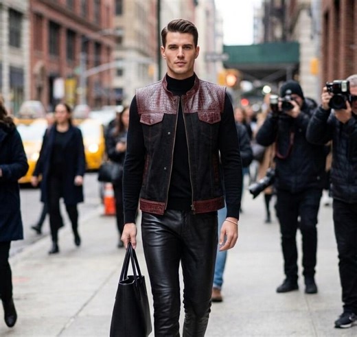 Men’s Biker Vest, Black Denim Leather Motorcycle Vest, Handmade Maroon Croc Riding Waistcoat - Etsy