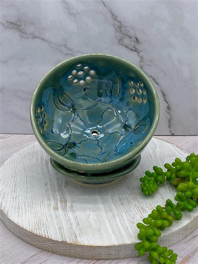 Pierced Leaf Carve Berry Bowl With Plate, Handmade Ceramic Colander - Etsy