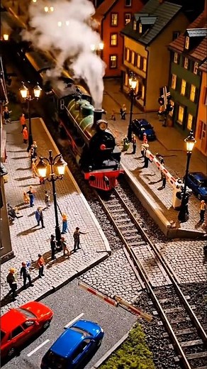Epic Miniature Train Crossing 🚂🚦 | Cars & People Wait in Realistic Diorama Scene