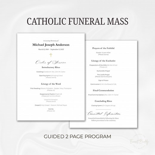 Catholic Funeral Program Template 2 Page Order of Service Editable in Canva Standard Funeral Mass Printable - Etsy