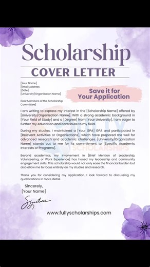 Opportunities Window 👨‍🎓👩‍🎓 on Instagram: "Scholarship Cover Letter Sample | Scholarship application cover letter template #scholarships #scholarshipopportunities #studyabroad #fullyfunded #coverletter"