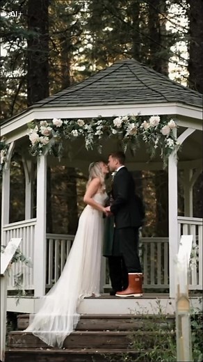 Alaska love story A bride in lace, a groom in boots - vows in the spruce forest under a gazebo, rugged meets romantic. #AlaskaWedding #XtratufStyle #SpruceForestCeremony #AlaskanCouple #BootsAndBouquet #FrontierRomance | Motivated to Wander