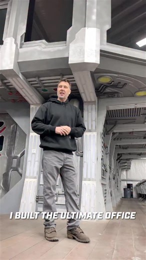 Day 147 on the sci-fi office build! All 55 pieces of tinted glass are now installed. I started with the smaller pieces using a scissor lift, and the glass was sitting perfectly in custom pockets I made like installing a car windshield. I secured everything with Nova Flex silicone and mechanical fasteners to hold the glass in place while the silcone drys. The larger pieces of glass were heavy, so I grabed an extra set of hands for careful installation. Over a few weeks, every piece went in perfec