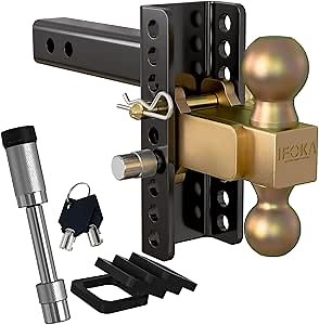 IFOKA Adjustable Trailer Hitch, 6 Inch Drop Hitch Ball Mount, 20,000 LBS GTW, Tow Hitch for Heavy Duty Truck with Double Hitch Locks and Pin, Solid Shank (2 Inch Receiver)