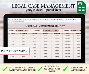 Legal Case Management Template | Google Sheets Project Management Tracker for Lawyers | Task & Deadline Tracker | Legal Case Organizer - Etsy