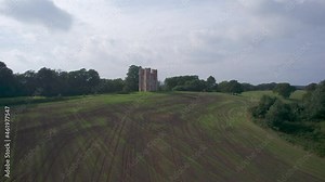The Belvedere Tower over Powderham Park from a drone, Powderham Castle, Exeter, Devon, England