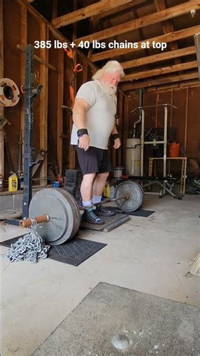 Deficit deadlift 385 lbs + 40 lbs chains at top 3 reps