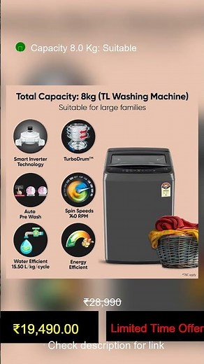 LG 8 Kg 5 Star Smart Inverter Technology Fully Automatic Top Load Washing Machine (T80VBMB4Z, T