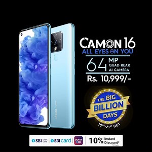 Just 2 days for #THEBIGBILLIONDAYS SALE on flipkart to end. Available at ₹10,999/- Time to breakdown all the barriers of photography with the all new Tecno #Camon16– 64MP quad rear AI camera!! Use your SBI cards to get an instant 10% off on the purchase. https://bit.ly/2H73foM #Alleyesonyou #CAMON16 #TECNO #Tecnomobileindia #Flipkar #Sale #2Days #BestCamera #EyeFocusTechnology | Tecno Mobile India