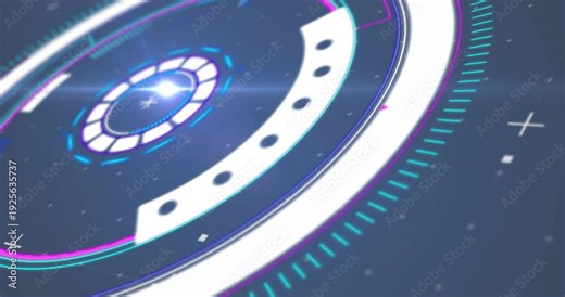 On startup HUD rotating and assembling concentric rings, showing data with radial ticks and glints