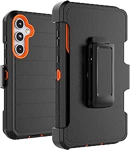 Takfox Galaxy A35 5G Case, for Samsung A35 5G Belt Clip Holster Phone Case with [Built-in Screen Protector] Kickstand Protective Rugged Heavy Duty Shockproof Dustproof Durable Cover-Black/Orange