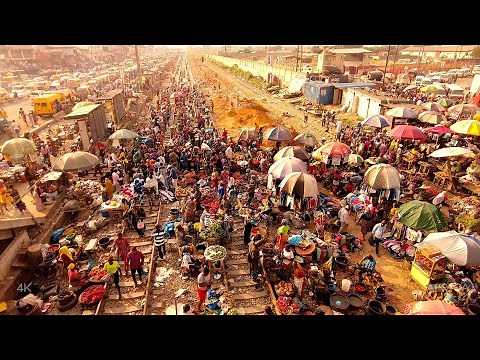 Lagos Nigeria 4k - Market Life in Biggest and Insanely busy African Street Market