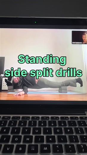 Here are 3 TOP SECRETS to Standing Side Split Balance!!! … … … First: it’s not a normal split on a floor that you should stretch! If you take a close look at the standing split you will realize that the top leg is on your side rather than in front of your nose like in a split that you do on a floor. And the bottom leg is rotated (knee and toes facing forward or a bit out. So that is what you want to stretch! … Second: Seating on a floor you are pressing your legs with your body weight. When you