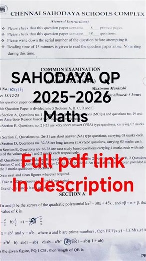 Sahodaya Maths QP 2025-26( Full pdf link in description)
