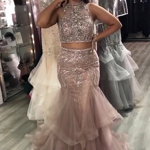 Wowzer super stunning 2 piece gorgeous blush colour with dramatic fish tail and crystal embellished We are now taking appointments message us to book 👸🏻👸🏻👸🏻👸🏻👸🏻#celebritydtores #prom2021 #yestothedress #eventdress #weddings #celebstyling | Celebrity Prom Dress and Eveningwear Shop