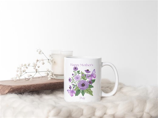 Mother's Day Mug, Purple Watercolor Floral Butterfly Coffee Cup - Etsy