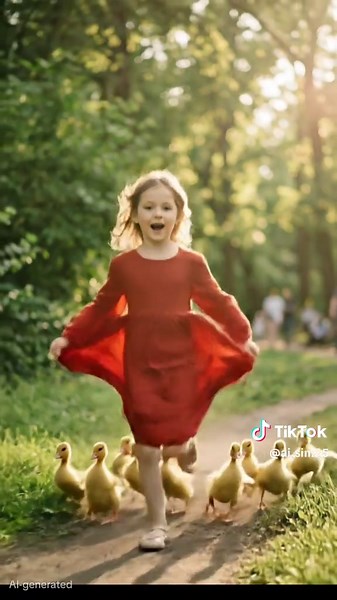 طفلة بفستان أحمر vs جيش البط 🦆🔥 @ai simulation . . . . #cute #اطفال #حيوانات #creatorsearchinsight #مضحك
