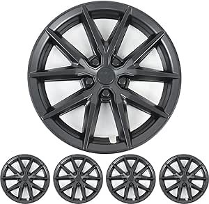 18-Inch Wheel Cover Hubcaps Replacement for Tesla Model 3 2019-2023 Wheel Cover Hubcaps Caps Rim, Set of 4 ABS Wheel Hub Covers Wheels Rim Cover with Silencing Cotton, Model 3 Accessories, Matte Black