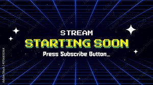 Retro Pixel Art Stream Starting Soon Animation with Neon Grid Background For Opening Live Streaming