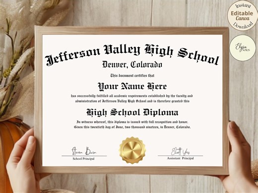 High School Achievement Certificate, Editable Diploma Template, Printable Graduation Award, Instant Download - Etsy