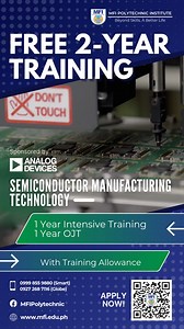 Kickstart your career in tech for FREE! ⚡ MFI Polytechnic Institute, in partnership with Analog Devices, is offering a 2-year program in Semiconductor Manufacturing Technology. Don’t miss this chance to gain high-demand skills at no cost. 📍 Limited slots available! 🔗 Scan the QR code or register now: https://docs.google.com/.../1FAIpQLSdZEHVUj5WwWD.../viewform #FreeTraining #Semiconductor #MFI #TechCareers #AnalogDevices | MFI Polytechnic Institute Inc.