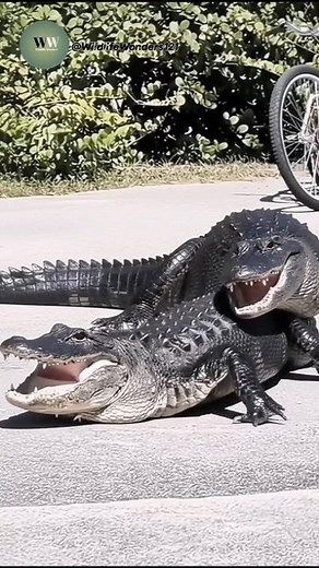 Two Giant Alligators Block the Road | Terrifying Face-Off Caught on Camera