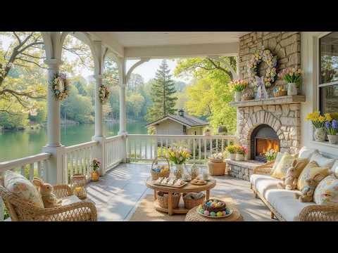 Happy Easter Day 🐰 Cozy Spring Porch Ambience with Fireplace & Relaxing Spring Piano Music