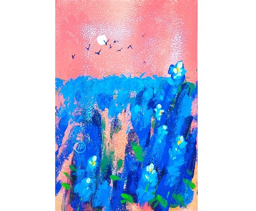 Texas Painting Bluebonnets Original Art Landscape Flowers Wall Art Floral Wildflowers Small Acrylic Artwork 4*6 Inches by Irinaplaksinaart - Etsy