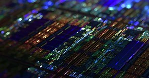 Iridescent Silicon Microchip Computer Wafer.