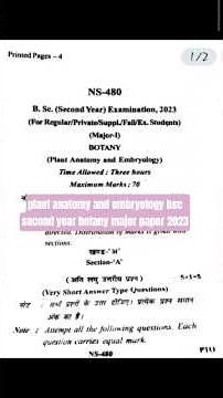 plant anatomy and embryology bsc second year botany major paper 2023 #jiwajiuniversity