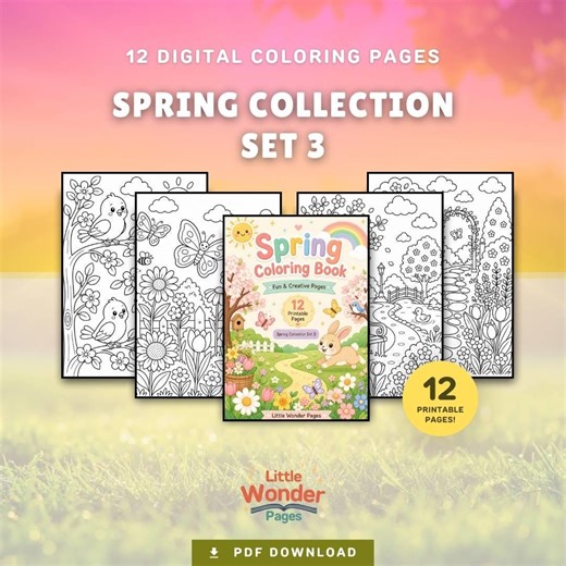 Spring Coloring Book Printable PDF | Spring Collection Set 3 | Cute Kawaii Spring Pages | Instant Download - Etsy