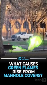 Green Flames Rise From Manhole Cover? In Texas Tech University green flames erupted from a manhole cover following an explosion. Green flames are caused by electrical fire where copper is burning. Credits: #tech #technology #engineering #innovative #reels | Tech Moments