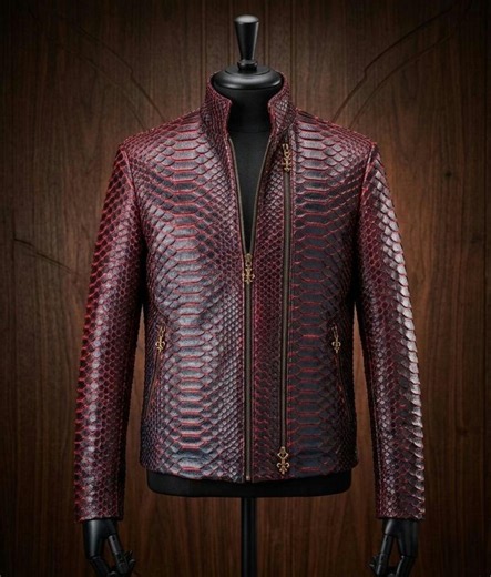 Men's Red Black Python Embossed Leather Biker Jacket, Moto Fashion Outerwear - Etsy