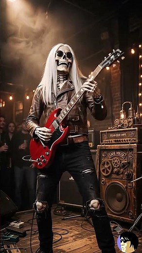 A skeletal figure acting as a rock guitarist.#músic#ai #musicgenre #SkeletonGuitar#RockMusic#AIVideo