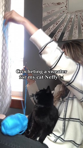 Neffy the princess requested a new sweater to show everyone shes the baddest 🐈‍⬛😊 #crochetersoftiktok #fypシ #crochet #crocheter #catsweater #catsoftiktok #crochetsweater #fyp