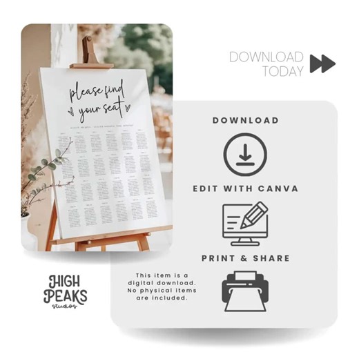 Seating Chart Board Template, Calligraphy Event Find Your Seat Chart, Modern Minimalist Large Sign Edit All Text With Canva Template, HS1 - Etsy Australia