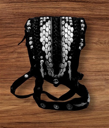 Black Leather Studded Hip Bag Unique Pouch Bag Shoulder Bag Crossbody Bag Genuine Leather and Solid Brass Studs and Buckle, Handmade. - Etsy Australia