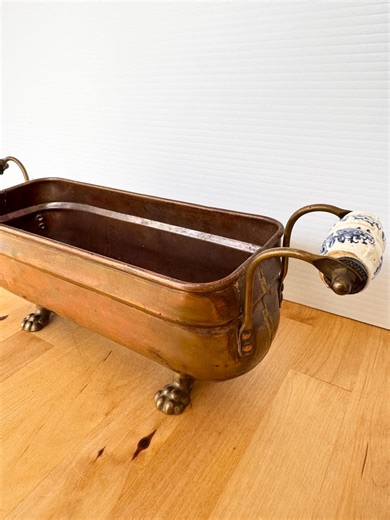 Antique Victorian Copper Jardiniere, Planter Claw Feet and Porcelain Handles - Etsy