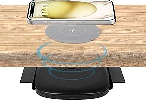 Invisible Wireless Charger, Near 2"(50MM) Under Desk Wireless Charger, Hidden Wireless Charging Station for iPhone 17/16/15/14/13/12/Wireless Phones(Adapter Included)