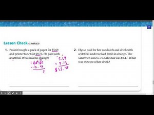 Lesson 3.11 Problem Solving • Add and Subtract Money