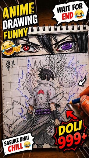 Wait For End 😂 Sasuke Funny Anime Drawing With 999+ Eyes #shorts