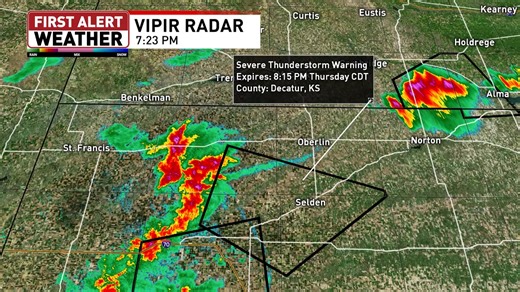 7/10/25 7:23 PM Severe thunderstorm warning for S Decatur and SE Rawlins counties until 8:15 PM. 60 mph wind gusts possible with storm moving northeast at 35 mph. | NTV Weather Team