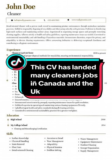 CV Examples for Cleaner Jobs in Canada and the UK