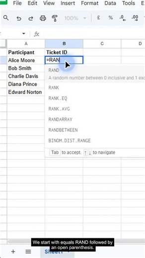RAND Function in Google Sheets — Formula #10 of 500 #Shorts