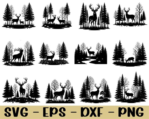 Deer in the Forest Svg, Deer in the Forest Silhouette, Dxf, Png - Etsy